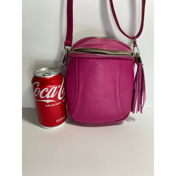 GENUINE LEATHER BORSE IN PELLE small fuchsia crossbody bag made in italy - Picture 8 of 8